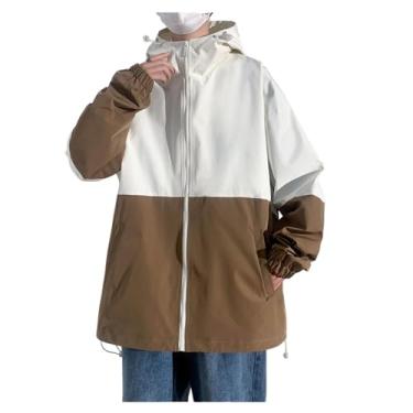 Imagem de Jaqueta masculina leve corta-vento Rip Stop capa de chuva, bolsos laterais, jaqueta combinando com cores, Bege, XXG