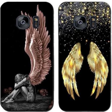 Imagem de 2 peças de capa de telefone traseira de silicone em gel TPU impresso asa de anjo triste para Samsung Galaxy Series (Galaxy S7 Edge)