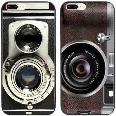 Imagem de 2 peças de capa traseira traseira de silicone em gel TPU com impressão de câmera retrô para Apple iPhone todas as séries (iPhone 7 Plus/iPhone 8 Plus)