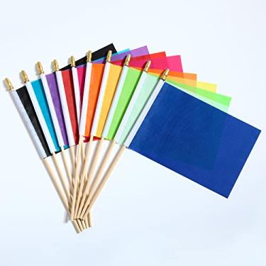 Imagem de ZXvZYT Conjunto de 100 bandeiras de cor sólida, pequena, branca, vermelha, amarela, verde, laranja, azul, preto, roxo, rosa, azul claro, azul claro, suprimentos de decoração para marcação DIY, clube