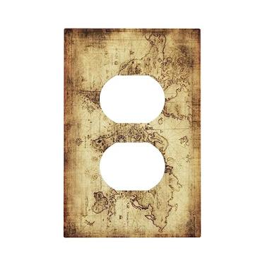 Imagem de Mapa do Velho Mundo Oceano 1 Gang Placa de Saída Cobre Decorativa Placa de Parede Dupla Dupla Receptáculo Elétrico Interruptor de Luz Placa Elétrica Decoração Country