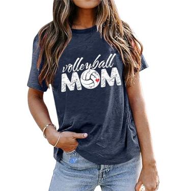 Imagem de Camiseta feminina de vôlei de vôlei com estampa do dia do jogo da mamãe e manga curta, Blue Mom, GG