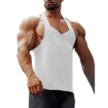 Imagem de Esobo Camiseta regata masculina de ginástica com costas nadador sem mangas, camisetas atléticas para treino seco, Branco, XXG