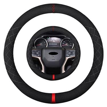 Imagem de K LAKEY Capa de volante de camurça, compatível com Chevrolet Chevy Suburban Tahoe couro de camurça esportiva antiderrapante acessórios interiores de carro 15,5 40,6 cm para homens e mulheres