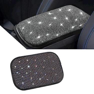 Imagem de ZKFAR Pack-1 Capa protetora para apoio de braço de carro, 22 x 30 cm, linda capa protetora para console central de automóveis, almofada de descanso de braço de carro com strass de cristal brilhante (prata)