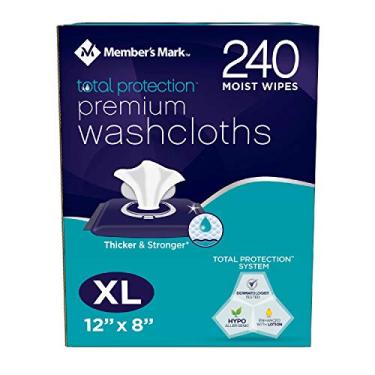 Imagem de Members Mark Adult zRxmH Washcloth Disposable Moist Wipes 12" x 8", 240 Count (2 Pack)