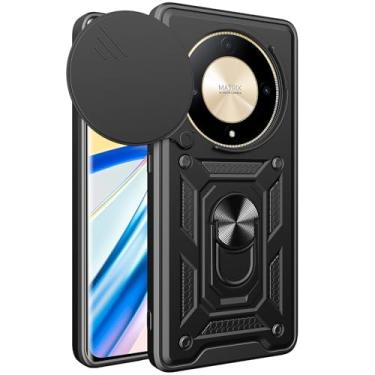Imagem de Kainevy Capa para celular Honor Magic 6 Lite resistente com câmera para Honor Magic 6 Lite Capa à prova de choque com suporte de anel magnético preto estético legal (preto)
