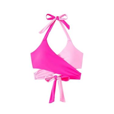 Imagem de Milumia Top de biquíni feminino colorblock frente única, cruzado, laço e nó sem fio, rosa, M