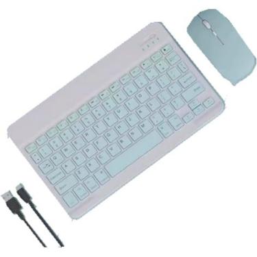 Imagem de Teclado sem fio Carregamento Bluetooth Tablet de escritório silencioso Notebook Este conjunto dedicado de teclado e mouse, azul, rosa, preto opcional (azul.)