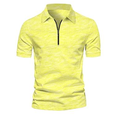 Imagem de Camisetas masculinas de gola alta para homens manga curta simples verão outono 2024 na moda Y2K, D-612 Amarelo Mostarda, G