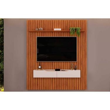 Imagem de Rack Bancada c/Painel p/TV até 65 Polegadas Pratic Ripado Prateleira 183x240cm Freijo - DJ Móveis