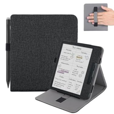 Imagem de Vakarey Para Kobo Libra Colour capa com suporte para caneta esferográfica, dormir capa para Kobo Libra 2 capa com alça de mão, preto