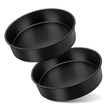 Imagem de E-far Conjunto de 20 x 5 cm, formas de bolo redondas antiaderentes para assar bolos de aniversário, casamento, núcleo de aço inoxidável e revestimento não tóxico, lado reto (preto)