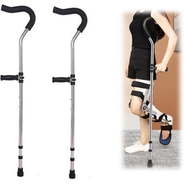 Imagem de Muletas para axilas para adultos, muletas de caminhada removíveis, absorção de choque de mola, almofada de muleta ergonômica, altura ajustável, altura aplicável 5' ~ 5' 8'', prata, 1 par