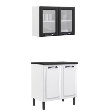 Imagem de Paneleiro Itatiaia em Aço Branco e Grafite 4 Portas 2 Vidros New Premium