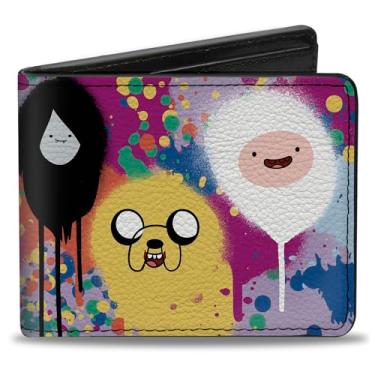 Imagem de Buckle-Down Carteira dobrável da Cartoon Network com carteira padrão e compartimentos para cartão, personagens Adventure Time, tinta spray, várias cores, couro vegano, multicolorida, 10 x 9 cm,
