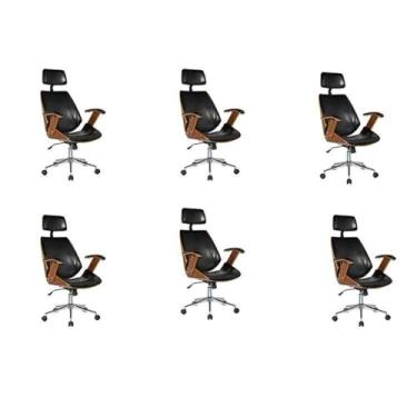Imagem de Kit com 6 Cadeiras de Escritório Presidente Giratória com Apoio de Cabeça Office Lisboa Preto