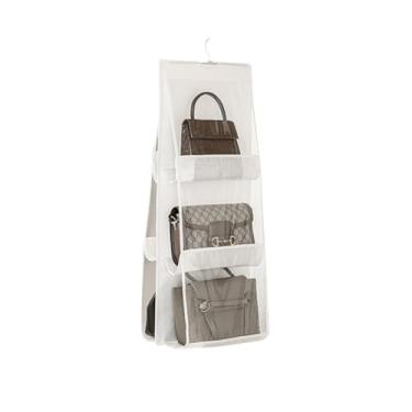 Imagem de HAN SHENG Bolsa de mão transparente com 6 bolsos e organizador de bolsa para pendurar – Prateleira suspensa para armário, guarda-roupa, porta (1 pacote, branco)