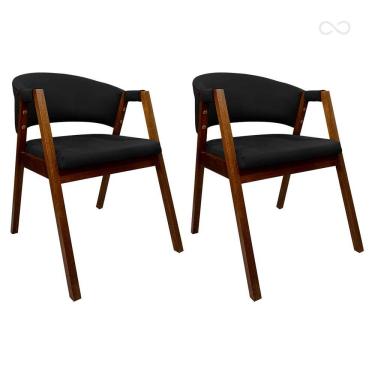 Imagem de Kit 2 Cadeiras de Jantar Estofada Ravena Madeira com Braço Castanho CCS