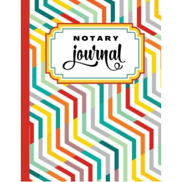 Imagem de Notary Journal: 8.5x11 Large Notarial Logbook/With 200 Numbered Pages - Two Record Logs Per Page / 400 Records/Ledger Book Gift For Signing Agents ... Green Zig Zag Line Art Pattern on White