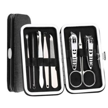 Imagem de Kit Estojo 8 Ferramentas Manicure Cortador De Unhas Tesoura - Qmake