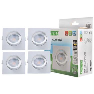 Imagem de Kit 4 Spot Led Par20 Embutir Quadrado Direcionável Bivolt 7w - Taschib