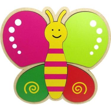 Imagem de Brinquedo Pedagógico Educativo Quebra Cabeça Encaixe Borboleta Madeira