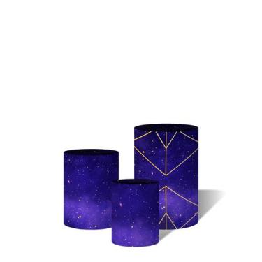 Imagem de Trio de Capas Cilindricas Versátil Espaço Formas Dourados Estrelas  C/