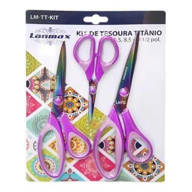 Imagem de Tesoura Patchwork Corte Costura Artesanato Kit 3 Peças - Lanmax