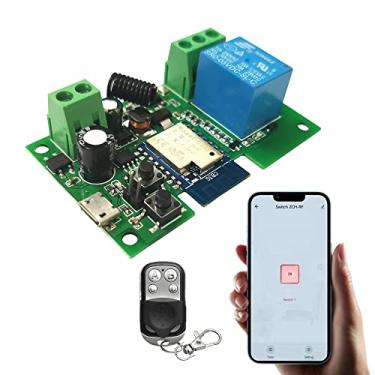 Imagem de Jane Eyre Módulo de relé sem fio WiFi, interruptor remoto de 1 canal, relé momentâneo/autotravamento com controle remoto RF de 433 MHz, compatível com Alexa, Echo e Google Assistant