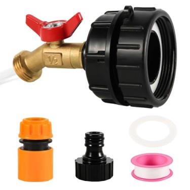 Imagem de Adaptador tote IBC, 275-330 galões IBC Bag Tank Fittings 6.2 cm rosca fina válvula de torneira de mangueira de latão com mangueira de água de jardim conector rápido para adaptador de conector de