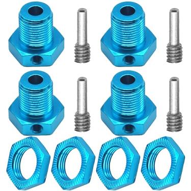 Imagem de Cubos de roda de alumínio Share Goo 17 mm porcas sextavadas Threadlock compatível com Traxxas E-Revo E-Maxx Revo 3.3 Slayer Pro 4x4 Summit XO-1 1/10 Carro de escalada off-road (azul)