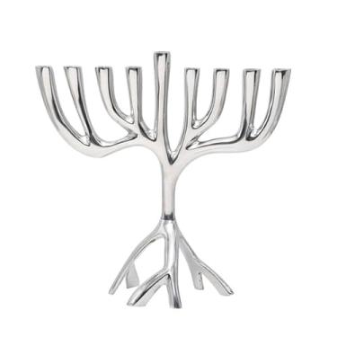 Imagem de Yair Emanuel Modern Tree of Life Hanukkah Menorah - Design contemporâneo de alumínio - Três serve para velas de Hanukkah padrão (20 cm)