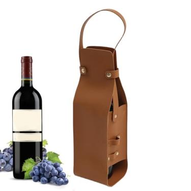 Imagem de Bolsa de vinho de couro, sacola de vinho - Sacos portáteis de champanhe para transporte - Bolsa de vinho para viagem, decorações para garrafas de vinho, bolsa de mão, porta-vinhos com alça para piquen