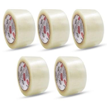 Imagem de Kit 5 Fitas Empacotamento Embalagem Transparente 48mm x 100m Adelbras