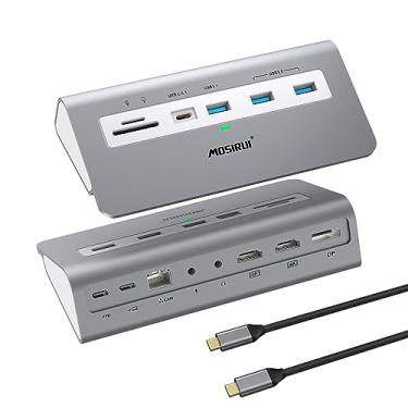 Imagem de Estação de ancoragem para laptop USB C, monitor duplo, adaptador multiportas mosirui 14 em 1 com HDMI duplo 4K + DisplayPort, USB A/C 3.1 de 10 Gbps e 2 USB 3.0, 100 W PD, base de laptop para