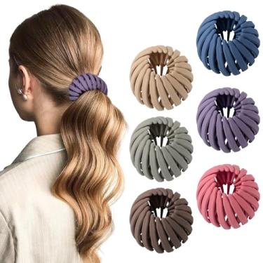 Imagem de 6 peças de grampos de cabelo mágicos para ninho de pássaro, ninho de cabelo, suporte forte de rabo de cavalo para mulheres e meninas (escuro, grande)