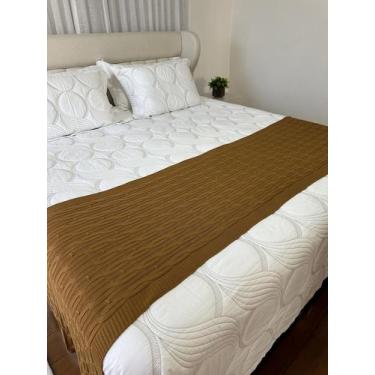 Imagem de Peseira Manta Trico Cama Casal 180x60cm Trançada - Calu Tricot, Carame
