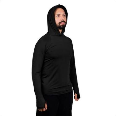 Imagem de Camisa Masculina Termica Frio Inverno Proteção Uv Capuz - USUP, Preto,