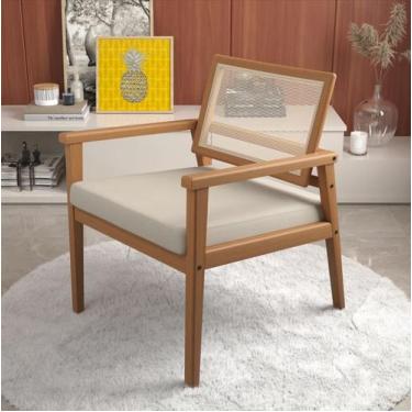 Imagem de Poltrona Caraíva Linho Detalhe De Tela No Encosto Para Sala E Escritór