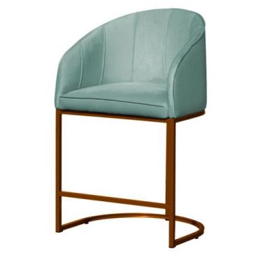 Imagem de Banco Banqueta Alta Poltrona Mia Base de Metal Bronze Veludo - Fina Mo