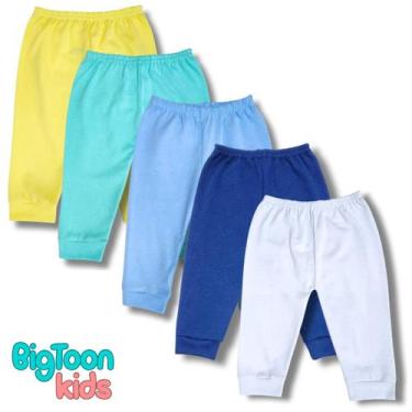 Imagem de kit 5 Calça Mijão Lisa Malha Algodão para Bebê Menino Menina - BigToon