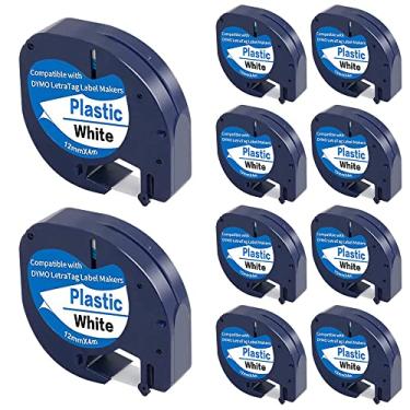 Imagem de Fanooma Fita de etiqueta substituível para refil DYMO Letra Tag 91201 91331 S0721660 plástico branco 12 mm x 4 m, para Dymo LetraTag LT200B Plus LT100H LT100T QX50 XR XM, embalagem com 10