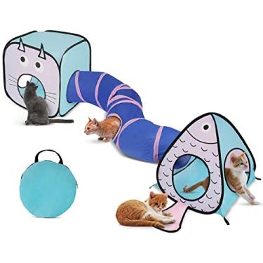 Imagem de Rypet Pacote de túnel e cubos de brinquedo para gatos – tubo de gato dobrável interativo enrugado e playground de cubos dobráveis para gatinhos, coelhos, cachorrinhos, furão, caçando e descansando (conjunto 3 em 1)
