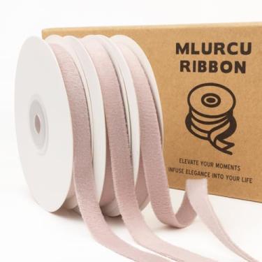 Imagem de Fita de veludo rosa claro 9,5 cm x 55 m, fita fina dupla face para enfeites de árvore de Natal, embrulho de presente, decoração de casamento, grinalda e laços de cabelo