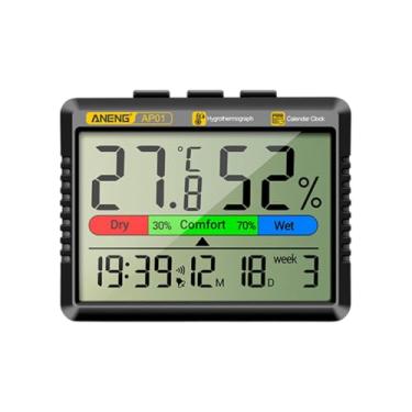 Imagem de Wswqop Medidor de temperatura e umidade, lembrete de conforto climático, estação meteorológica, medidor eletrônico de umidade para escritório, Preto