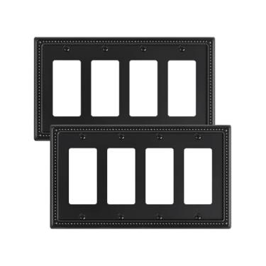 Imagem de TREEWELL Pacote com 2 placas decoradoras quádruplas, placas decorativas de interruptores e tampas de tomada, placas de parede de metal para tomadas elétricas, receptáculos, tomadas GFCI, interruptor