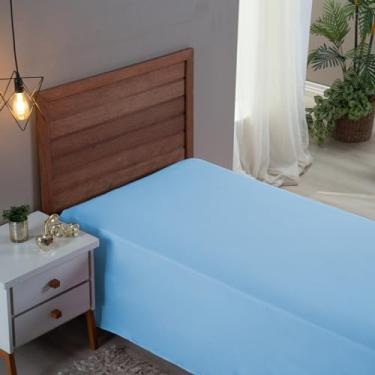 Imagem de Lençol Cama Box Solteiro Algodão Percal 300 Fios Virol Hotel Pousada Sem Elástico Extra Macio (Azul Piscina)