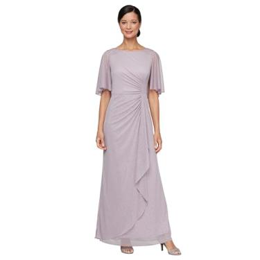 Imagem de S.L. Fashions Vestido feminino de malha elástica com glitter com enfeite de ombro formal longo, (tamanho pequeno e regular), Malva, 46