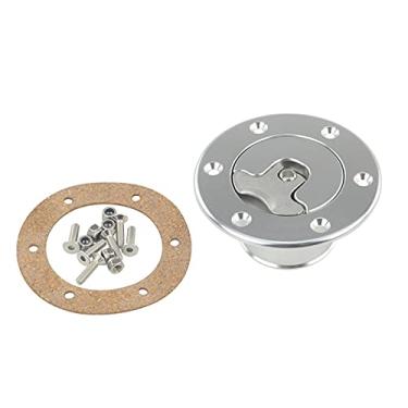 Imagem de Tampa de combustível, boleto de alumínio, célula de combustível/tampa do tanque de sobrecarga de combustível, montagem embutida de 6 parafusos, abertura polida espelhada, ID de 35,5 mm (prata)